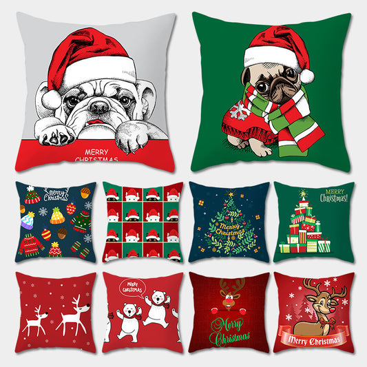 Pug Dog Print Christmas Pillowcase