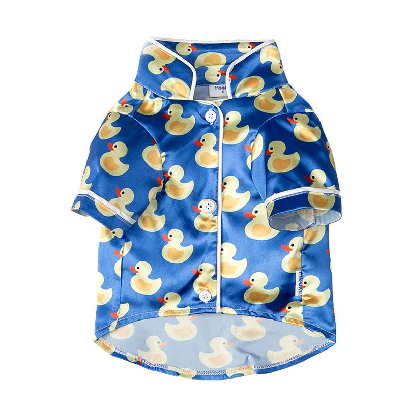 Cotton Yellow Duck Print Pajama Shirt in Blue