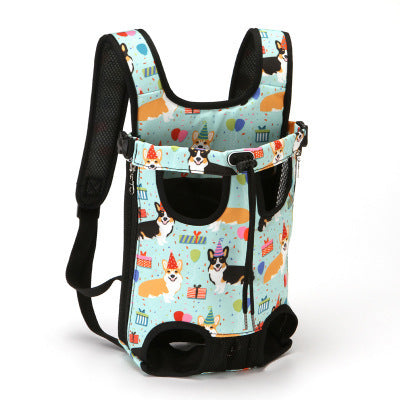 Dog Front Chest Pack carrier Bag in Black, Blue denim, Beige corgi, Light Green corgi, flamingo Print