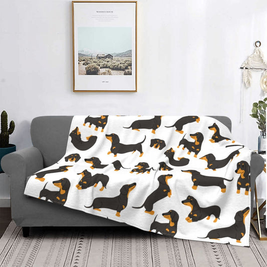 Queen Size Dachshund Print Polyester Flannel Blanket