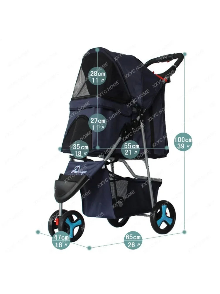 3 Wheel Pet Dog Stroller Lightweight Foldable for Small Dogs Poppy and Poops