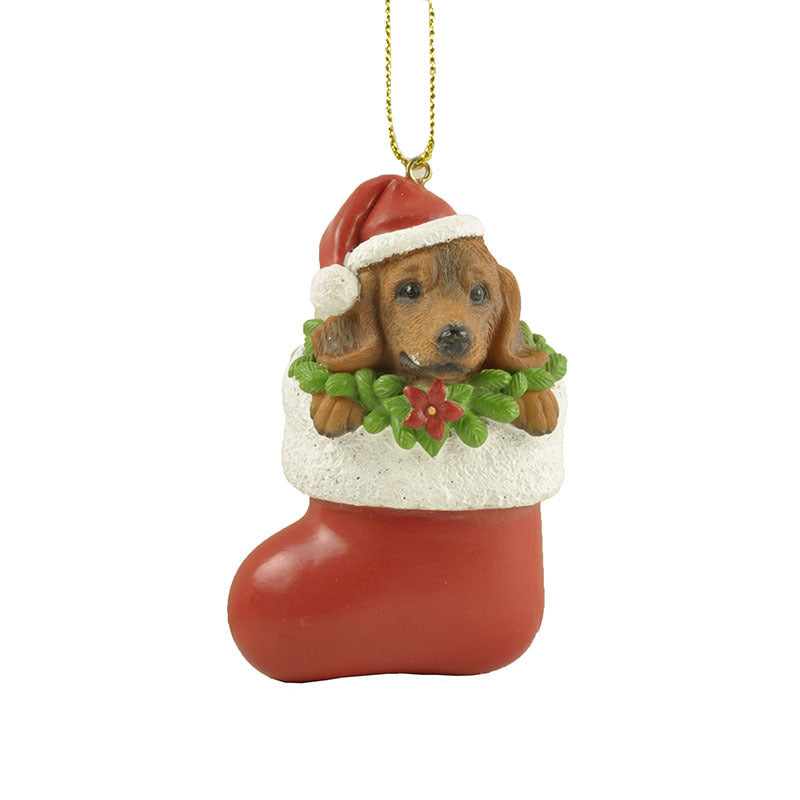 Resin Dachshund In Christmas Stockings Pendant