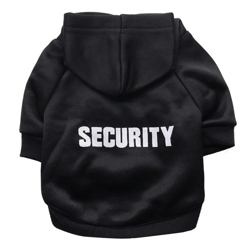 Security Dog Clothes Small Dog Hoodie Coat Black Security Small sold by Poopy and Poops General Pet Store poppyandpoops.ca