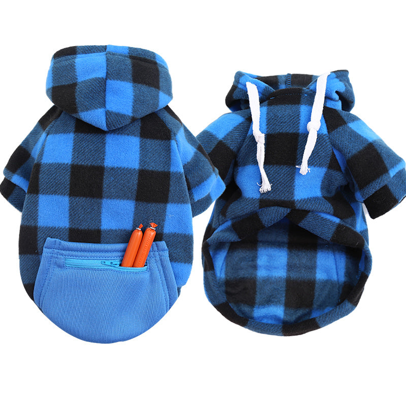 Fleece Cotton Autumn Plaid Hoodie in White, Blue, Red and Yellow