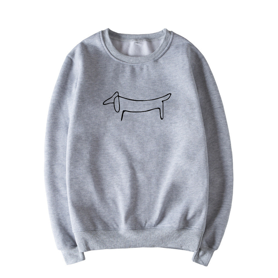 Cotton Dachshund Print Crew Neck Sweatshirt in Pink Gray White and Black