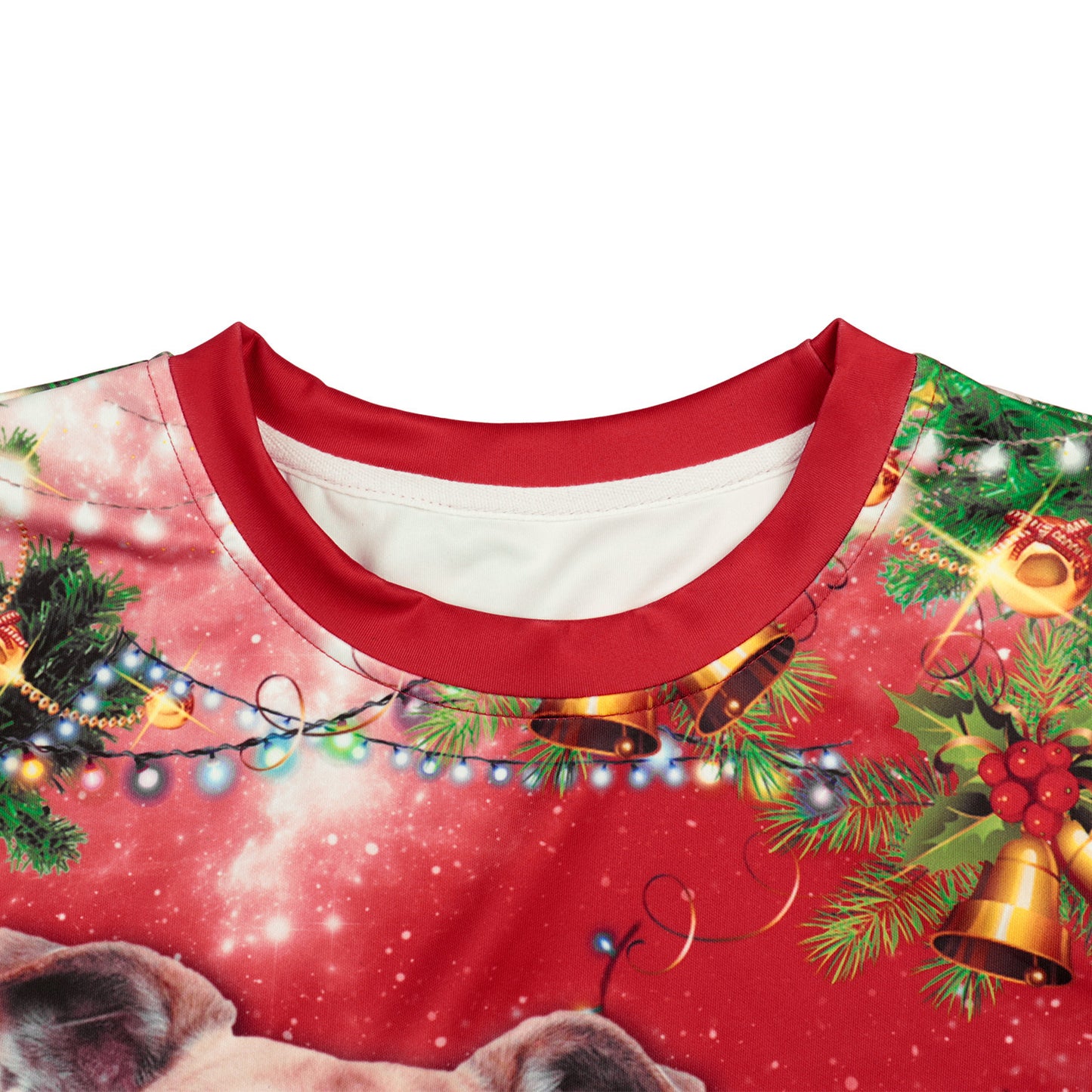 Ugly Christmas Dog Printed Polyester Crew Neck Pullover Sweater