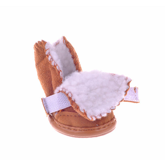 Faux Australian Sheepskin Dog Boots in Brown and Pink