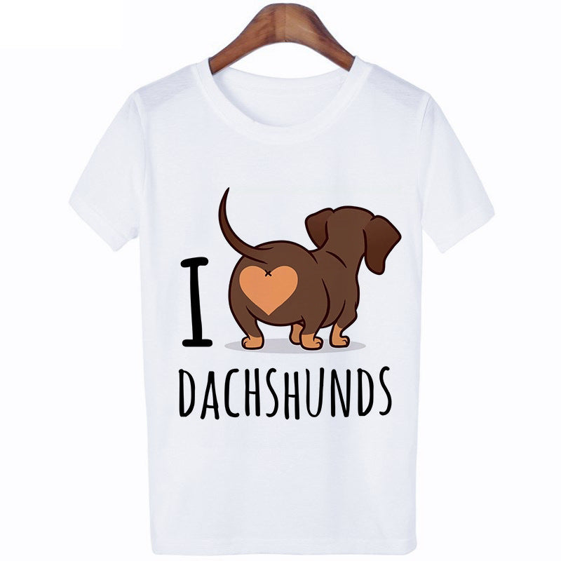 I Love Dachshund Print Women's Short Sleeve Crew Neck Tee-Shirt