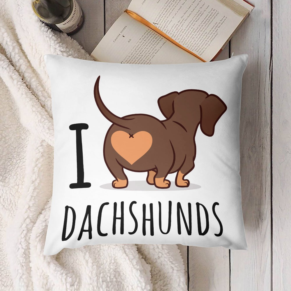 Plush I love Dachshund Pillow Case in White