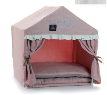 Canopy Dog Bed with Curtains in Pink and Blue