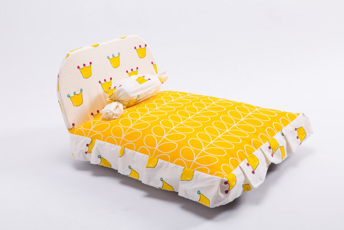 Orthopedic Headboard Dog Bed in Yellow and Dark Gray