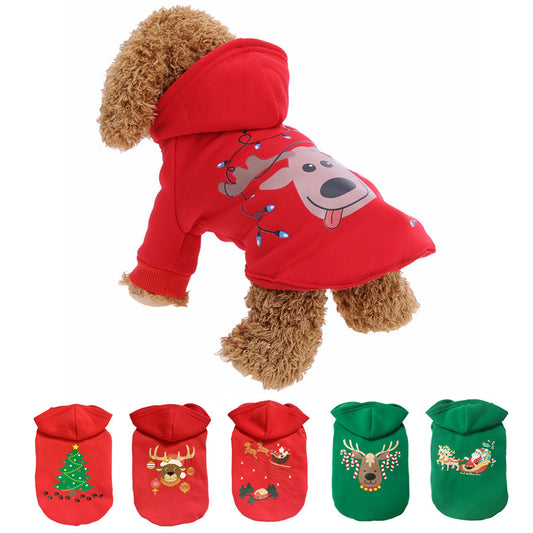 Reindeer Christmas Tree Santa Pet Dog Cotton Hoodie