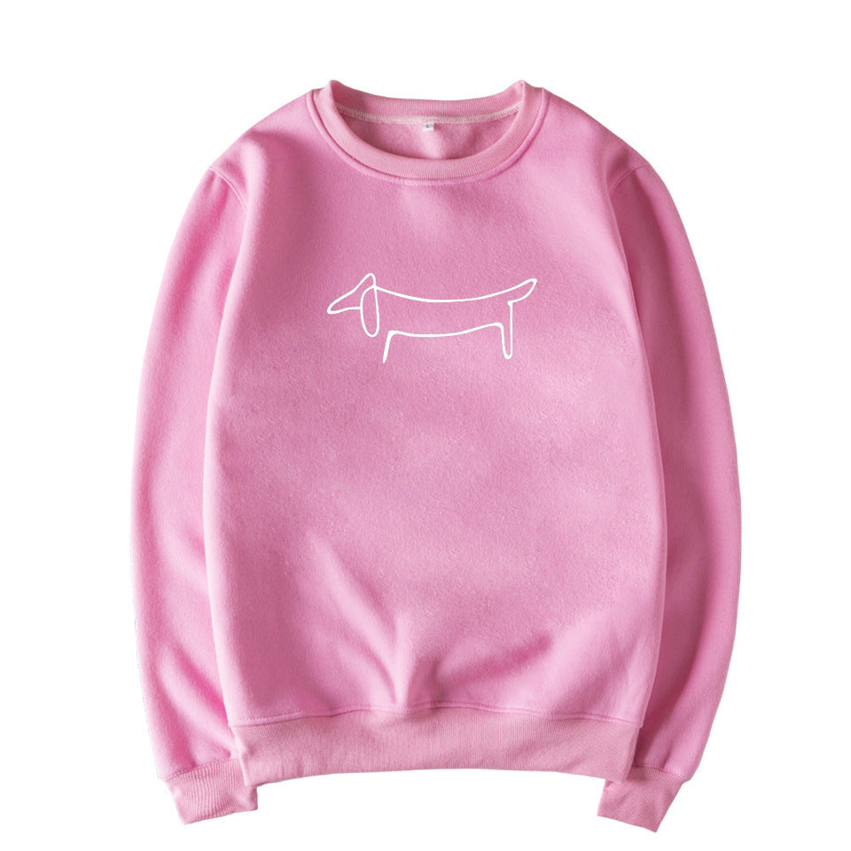 Cotton Dachshund Print Crew Neck Sweatshirt in Pink Gray White and Black