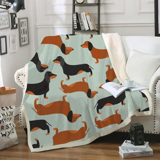 Soft Flannel Cartoon Dachshund Print Throw Blanket