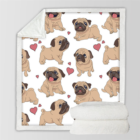 Pug Dog Winter Double-layer Thick Polyester Flannel Cotton Fleece Blend Throw Blanket