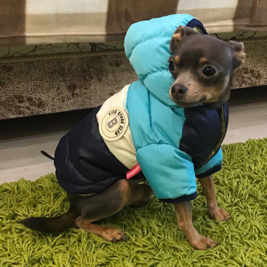 Retro Style Cotton Waterproof Winter Puff Dog Jacket in Ornge Blue Coffee Yellow and Pink