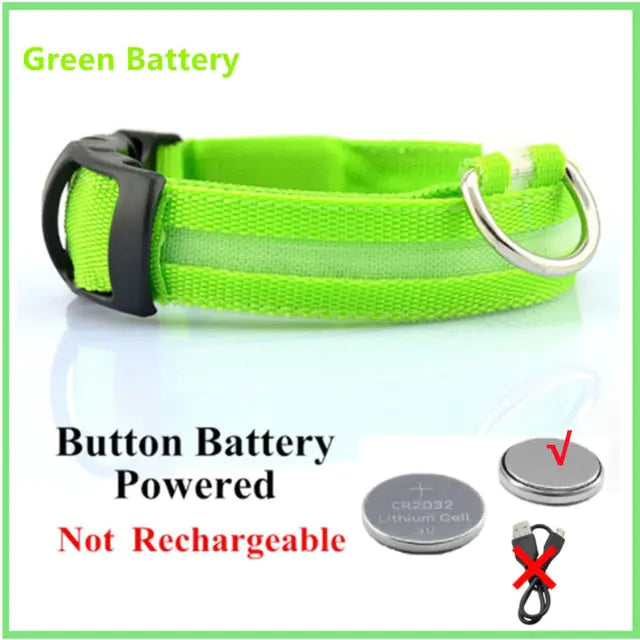 Glowing Dog Collar Green Button Battery Extra Extra Large Neck 43-62 CM rubber sold by Poopy and Poops General Pet Store poppyandpoops.ca