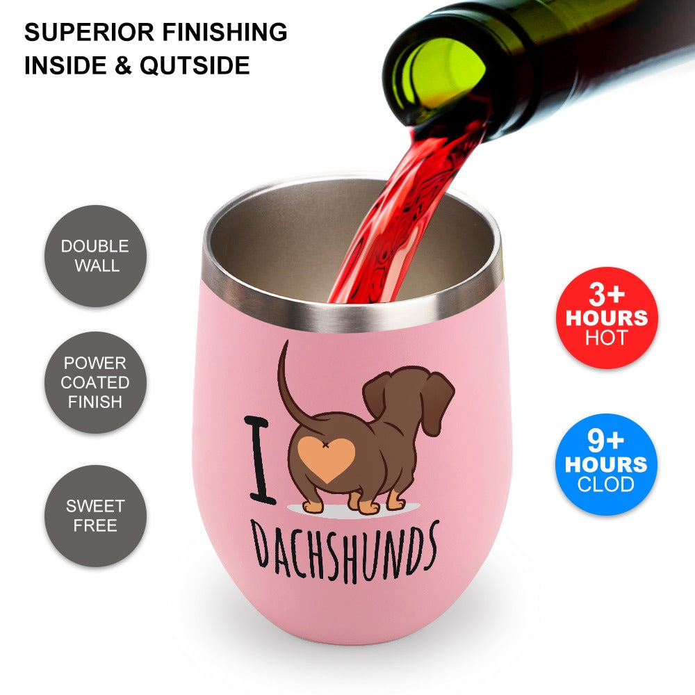 I Love Dachshunds Stainless Steel Insulated Cup in Pink