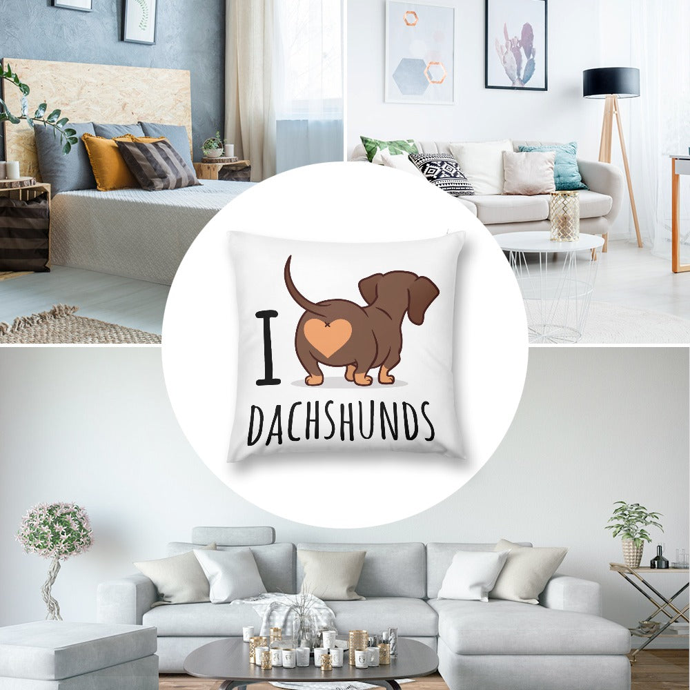 Plush I love Dachshund Pillow Case in White