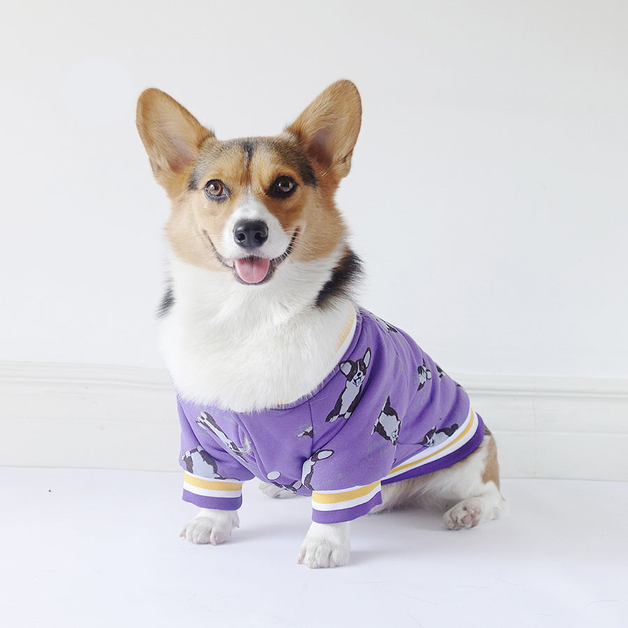 Dog Print Cotton Jacket in Purple, Navy, Yellow, and Black