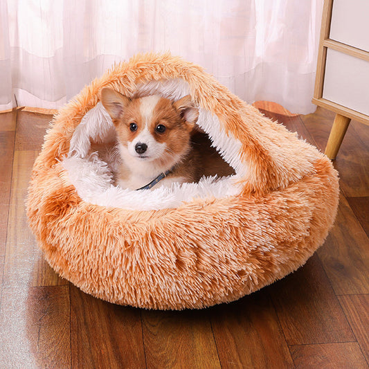 Plush Faux Fur Self Warming Waterproof Semi-enclosed Pet Dog Bed