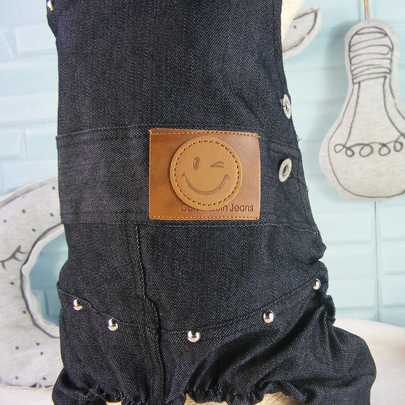 Casual pet dog denim overalls in Dark Blue