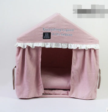 Canopy Dog Bed with Curtains in Pink and Blue