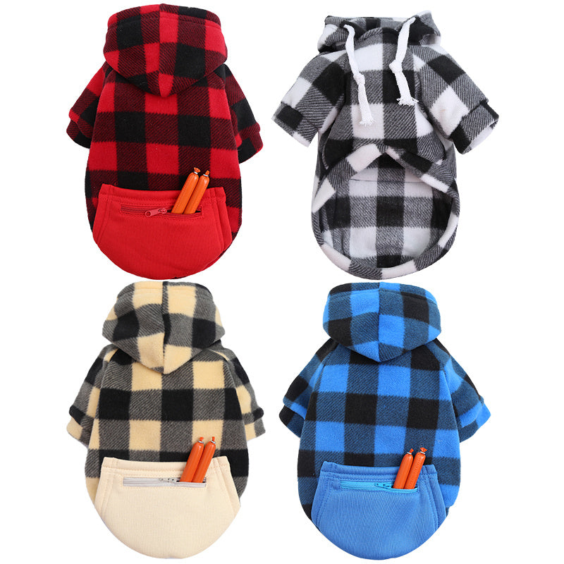 Fleece Cotton Autumn Plaid Hoodie in White, Blue, Red and Yellow