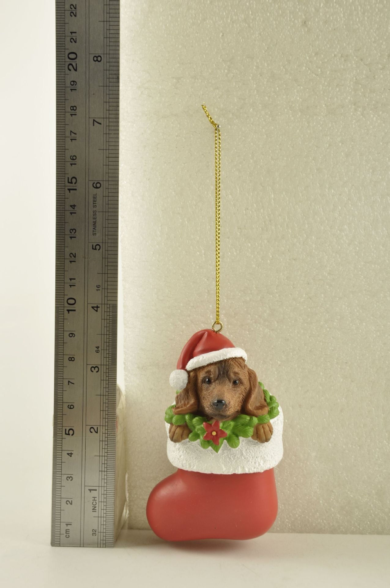 Resin Dachshund In Christmas Stockings Pendant
