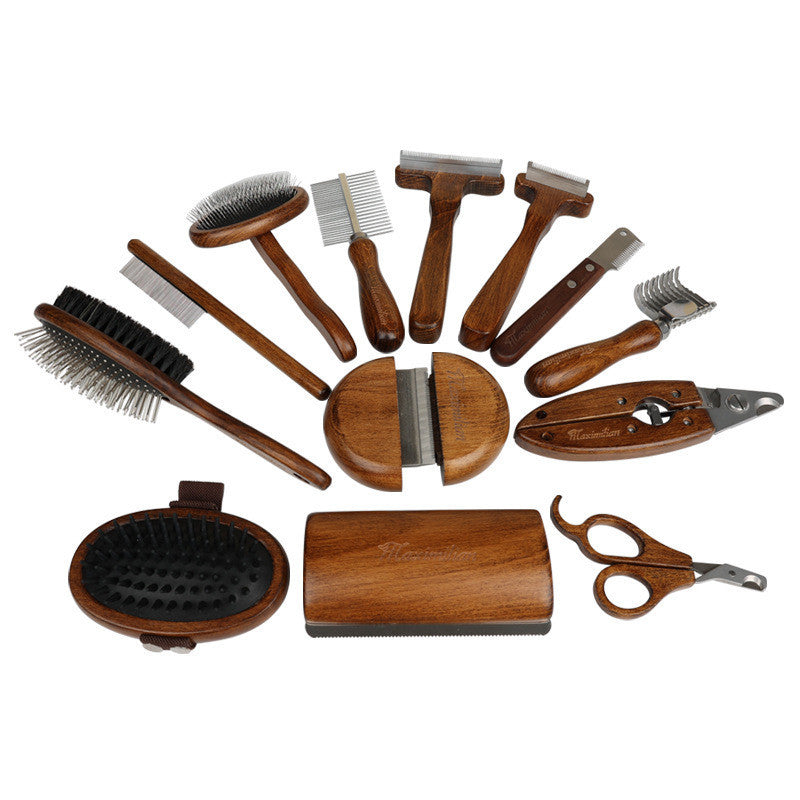 Solid Wood Antique Hair Pet Comb Brush Grooming Set