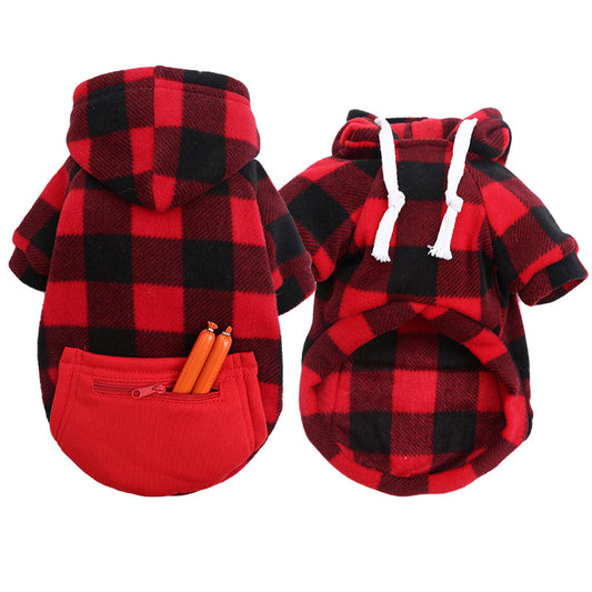 Fleece Cotton Autumn Plaid Hoodie in White, Blue, Red and Yellow