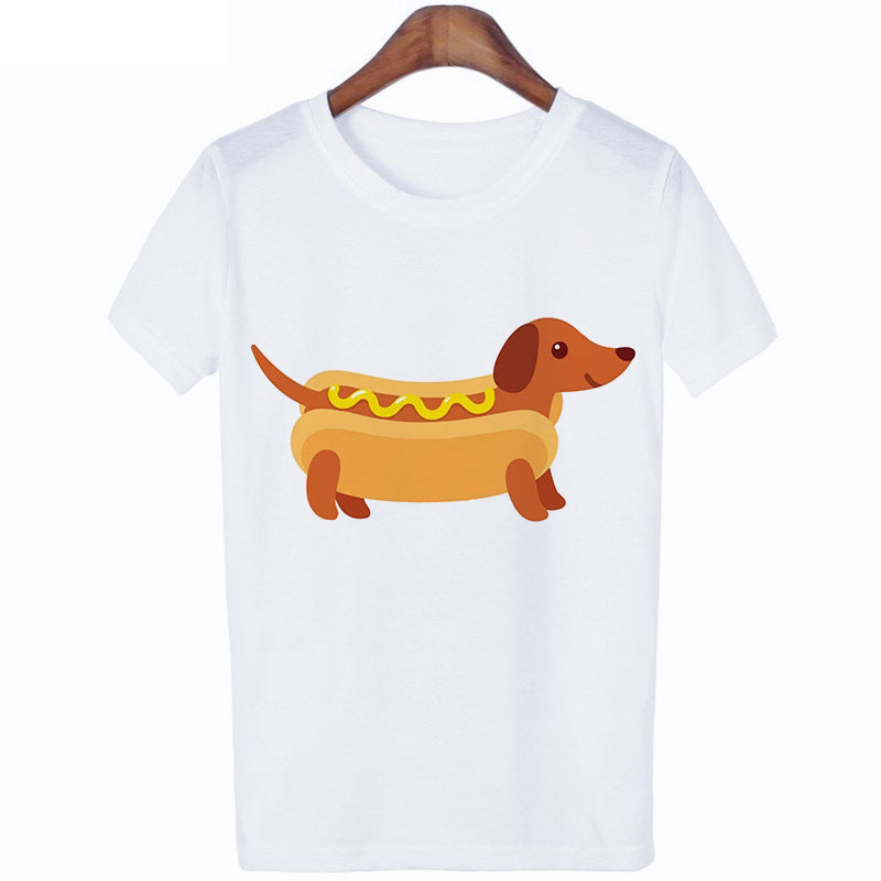 I Love Dachshund Print Women's Short Sleeve Crew Neck Tee-Shirt