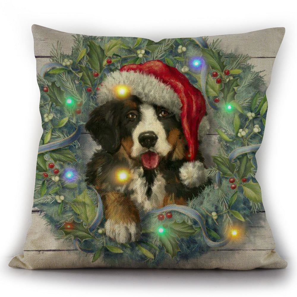 Christmas Cat And Dog LED Bright Light Up Linen Pillow Cover