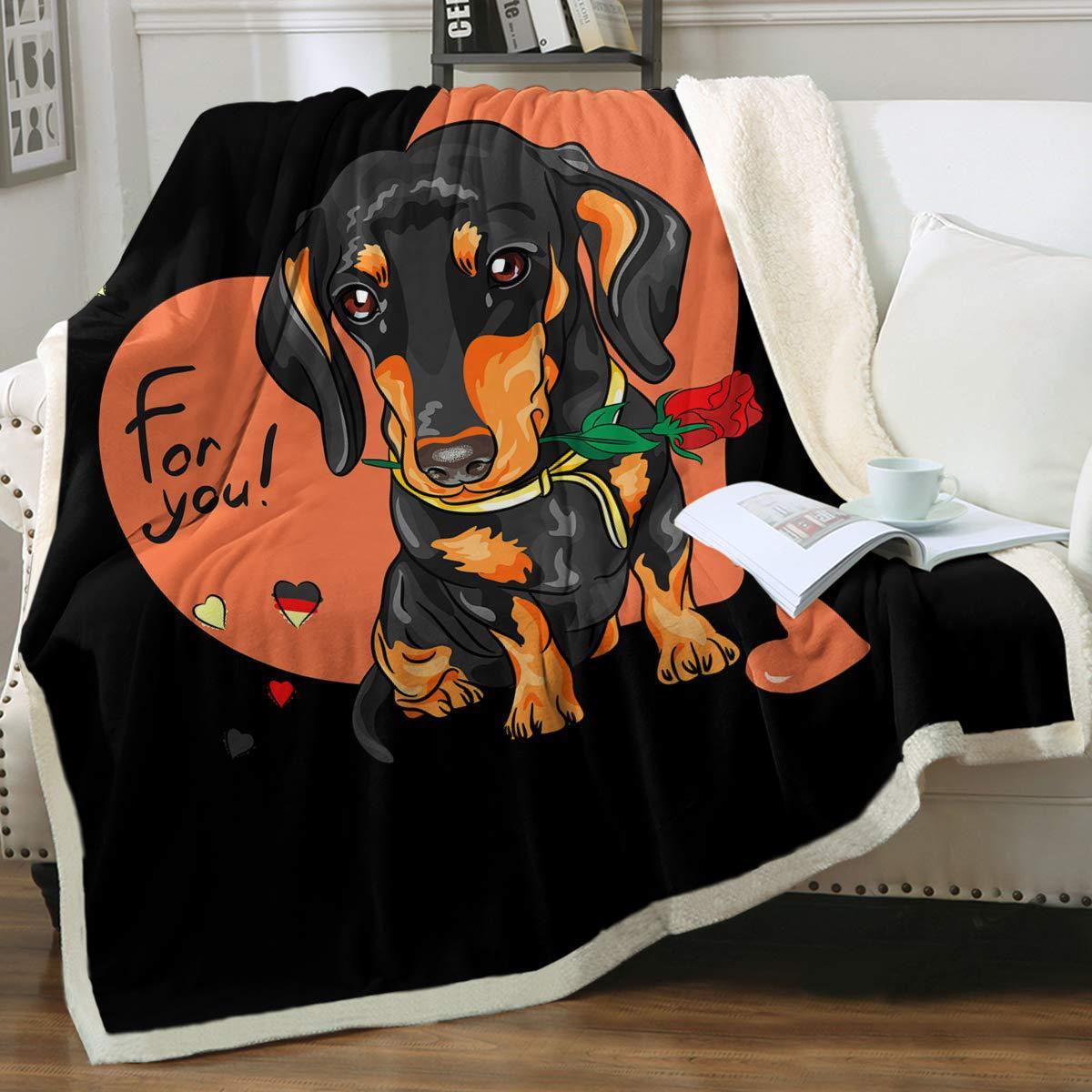 Cute Dachshund Pattern Flannel Blanket