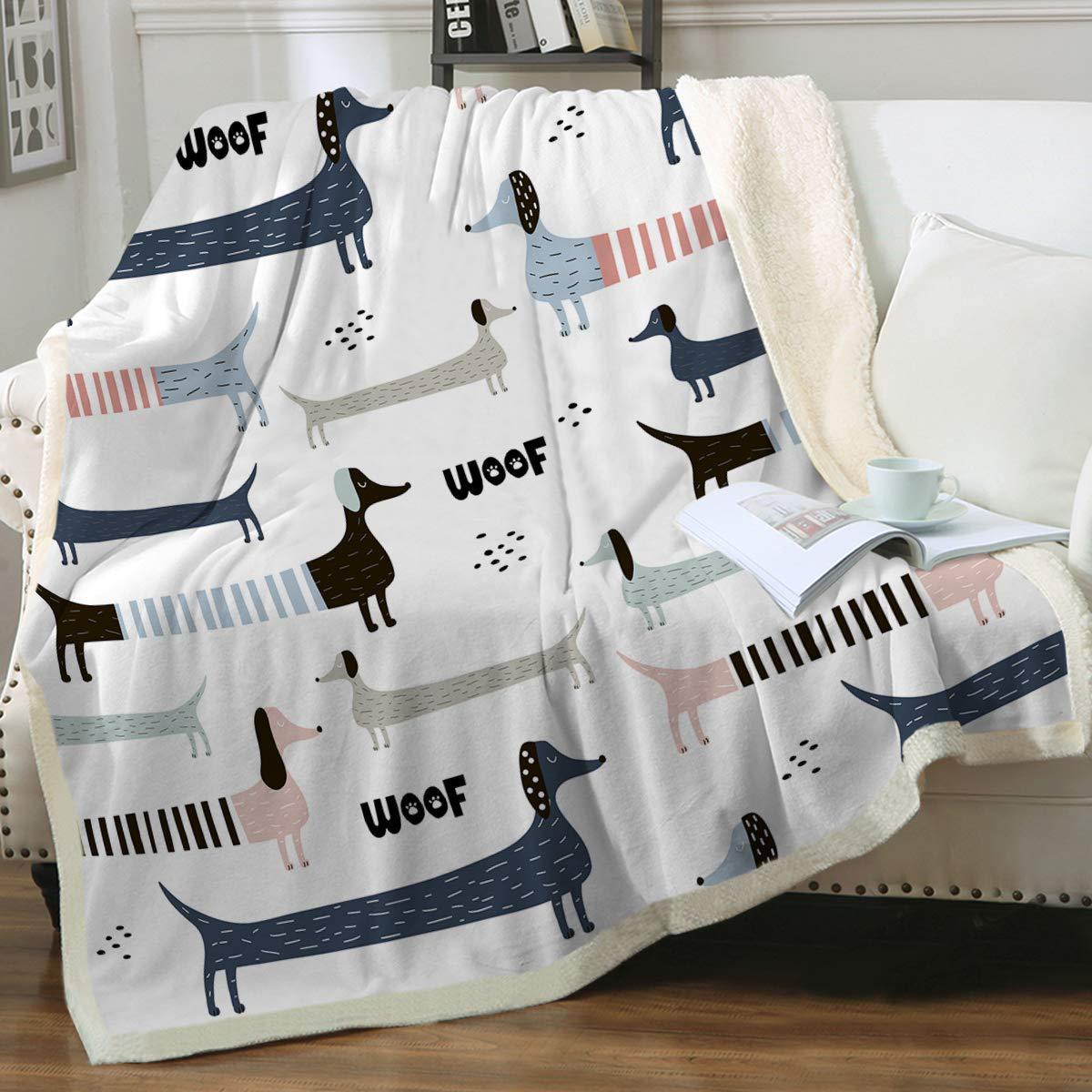 Cute Dachshund Pattern Flannel Blanket