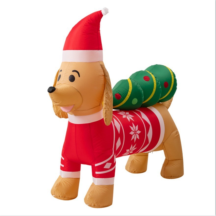 Dachshund Sausage Dog Packing a Christmas Tree Inflatable Lawn and Garden Decorations
