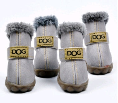 Thick Winter Faux Fur Dog Snow Boots in Black, Vintage Silver, Light Brown, Sky Blue, Scarlet, Rose Pink, Dark Coffee, Yellow, Golden Bronze, Apricot Pink, Rose Red, Wine Red