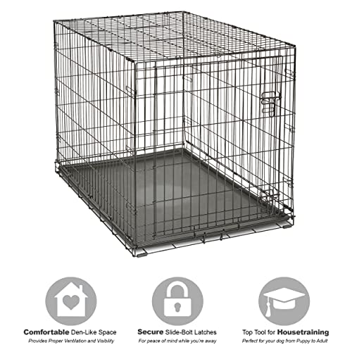 Folding Metal Dog Crate; Double Door 30" by New World Pet Products in Black