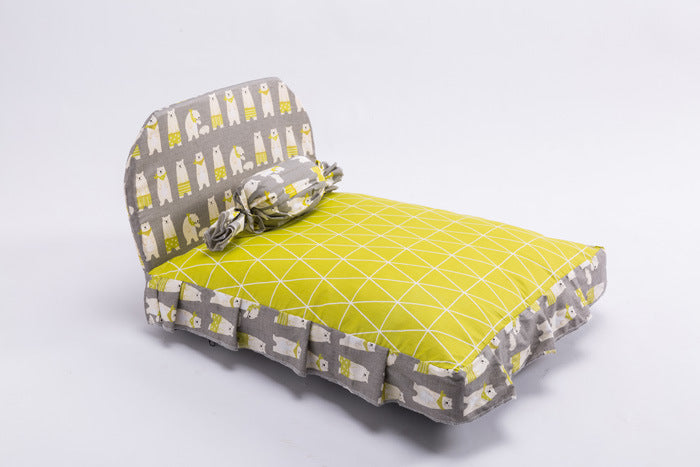 Orthopedic Headboard Dog Bed in Yellow and Dark Gray