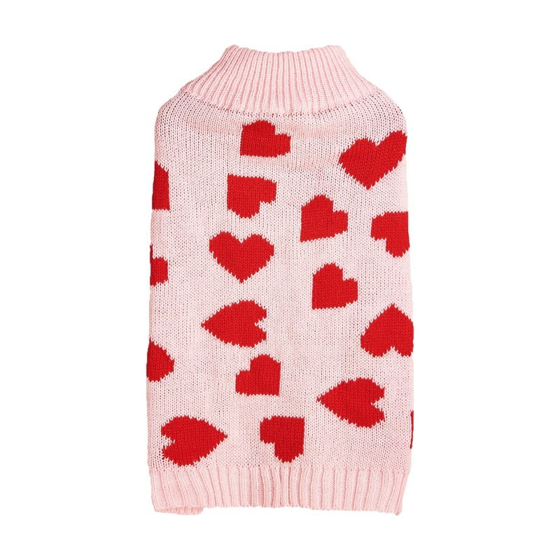 Valentines Day Love Heart Bow Knitted Dog Sweater in Pink White and Red