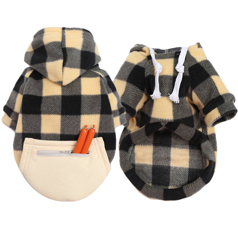 Fleece Cotton Autumn Plaid Hoodie in White, Blue, Red and Yellow