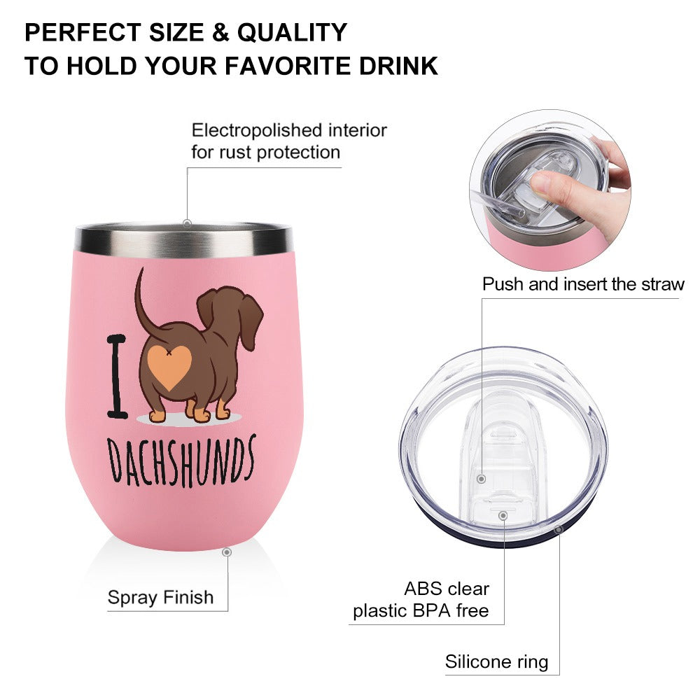 I Love Dachshunds Stainless Steel Insulated Cup in Pink