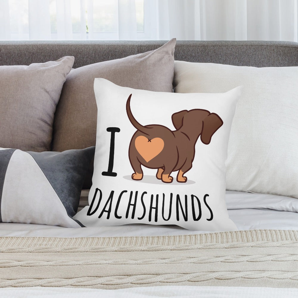 Plush I love Dachshund Pillow Case in White