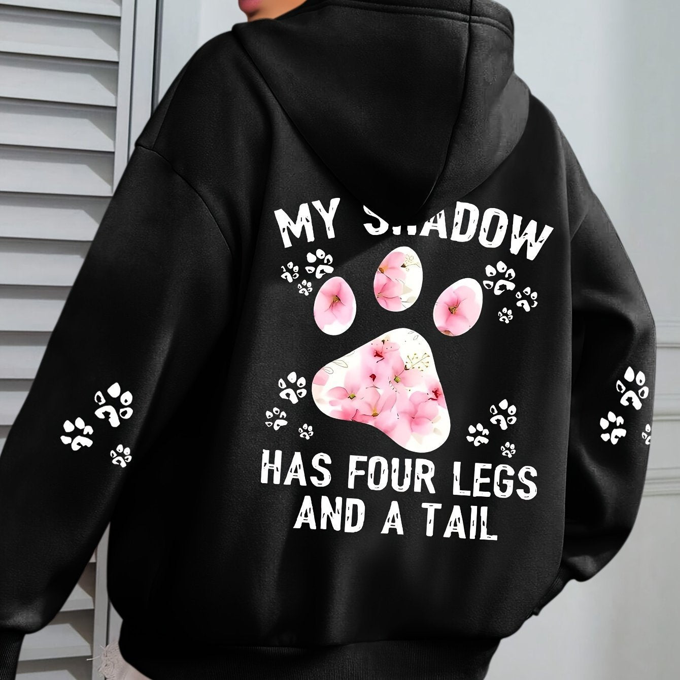 Women's My Shadow Has 4 Legs and a Tail Pawprint Hoodie in Gray, Khaki, Light Purple and Gray