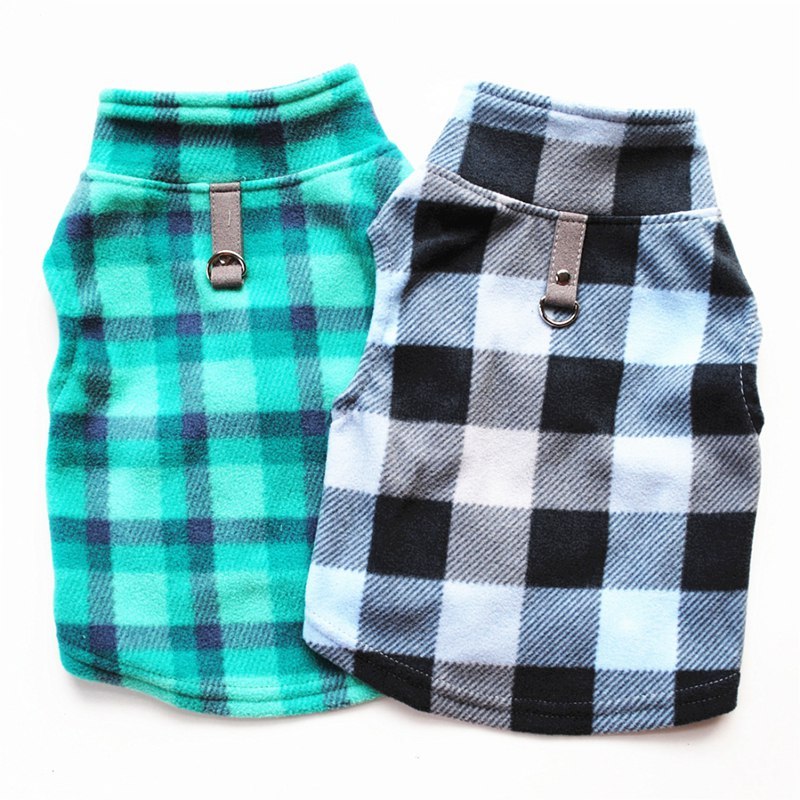 Fleece Plaid Print Pet Dog Vest in Green and Gray Blue