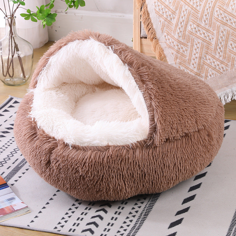 Plush Faux Fur Self Warming Waterproof Semi-enclosed Pet Dog Bed