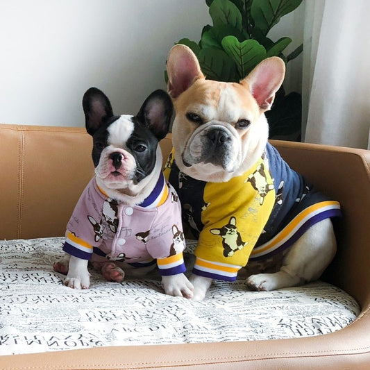 Dog Print Cotton Jacket in Purple, Navy, Yellow, and Black