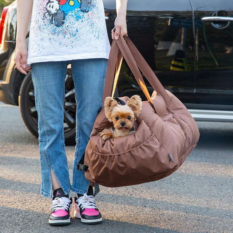 Padded Pet Dog Car Seat Carrying Bag in Pink Gray Blue and Brown