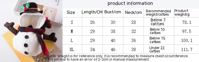 Christmas Snowman Pet Dog Costume