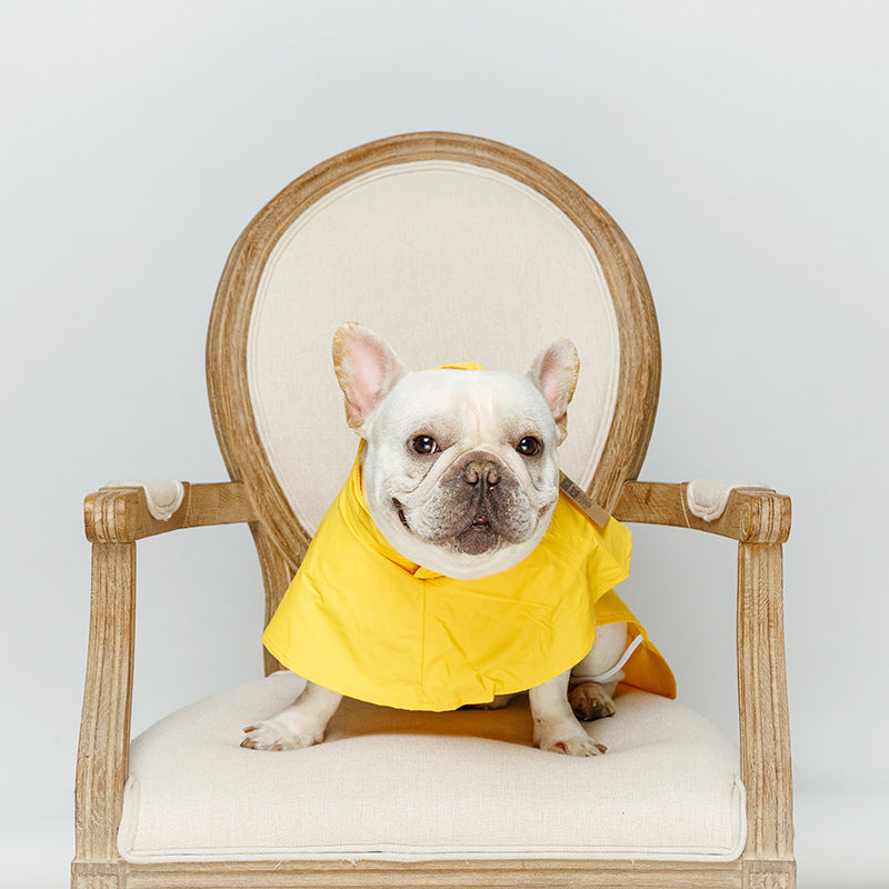 Pet Dog Reflective Strip Waterproof Raincoat in Yellow and Gray